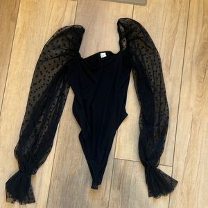 Black sheer puff sleeve bodysuit